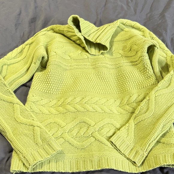 Garnet Hill Lime Green Cable Knit Turtleneck Sweater - Picture 2 of 4